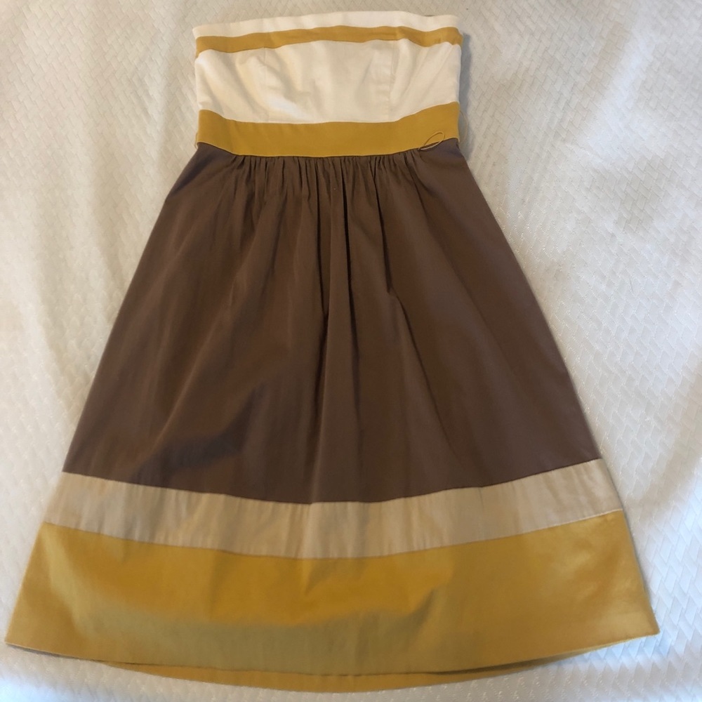 BCBG Gold and Brown Strapless Dress